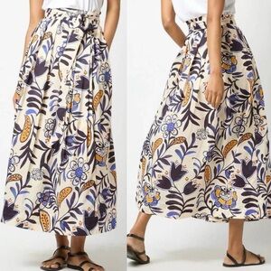 Ann Mashburn Pleated Wrap Maxi Skirt Floral White Navy Sz Small